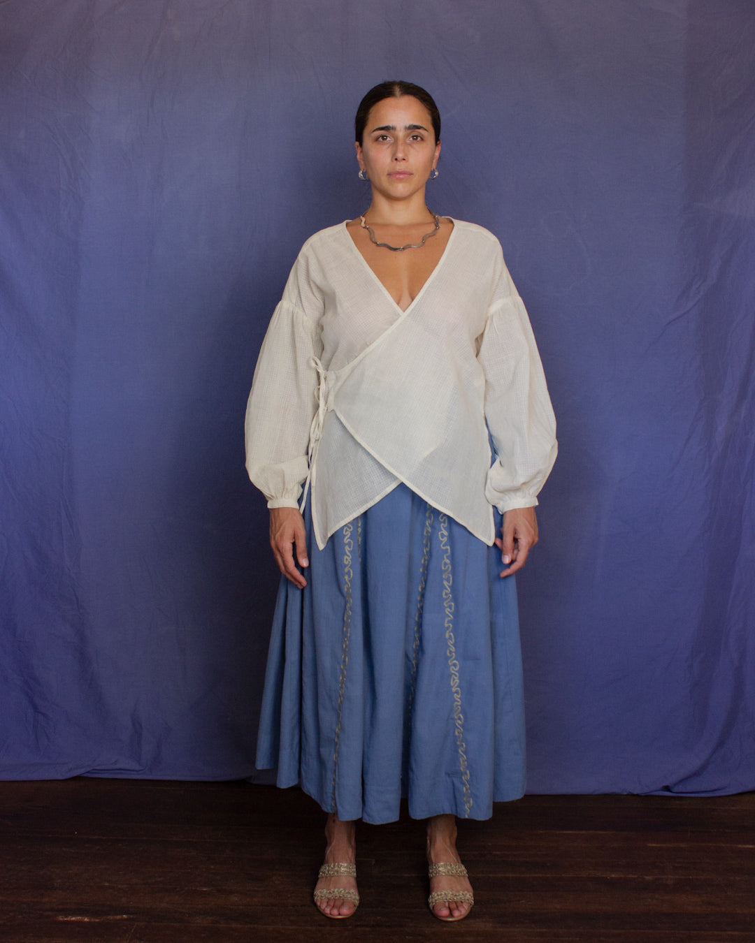 The Leni Blouse - Loom White Check Blouse