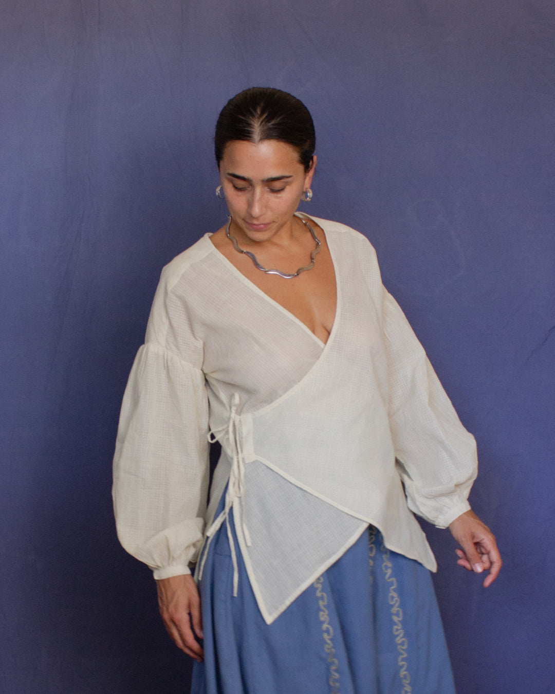 The Leni Blouse - Loom White Check Blouse