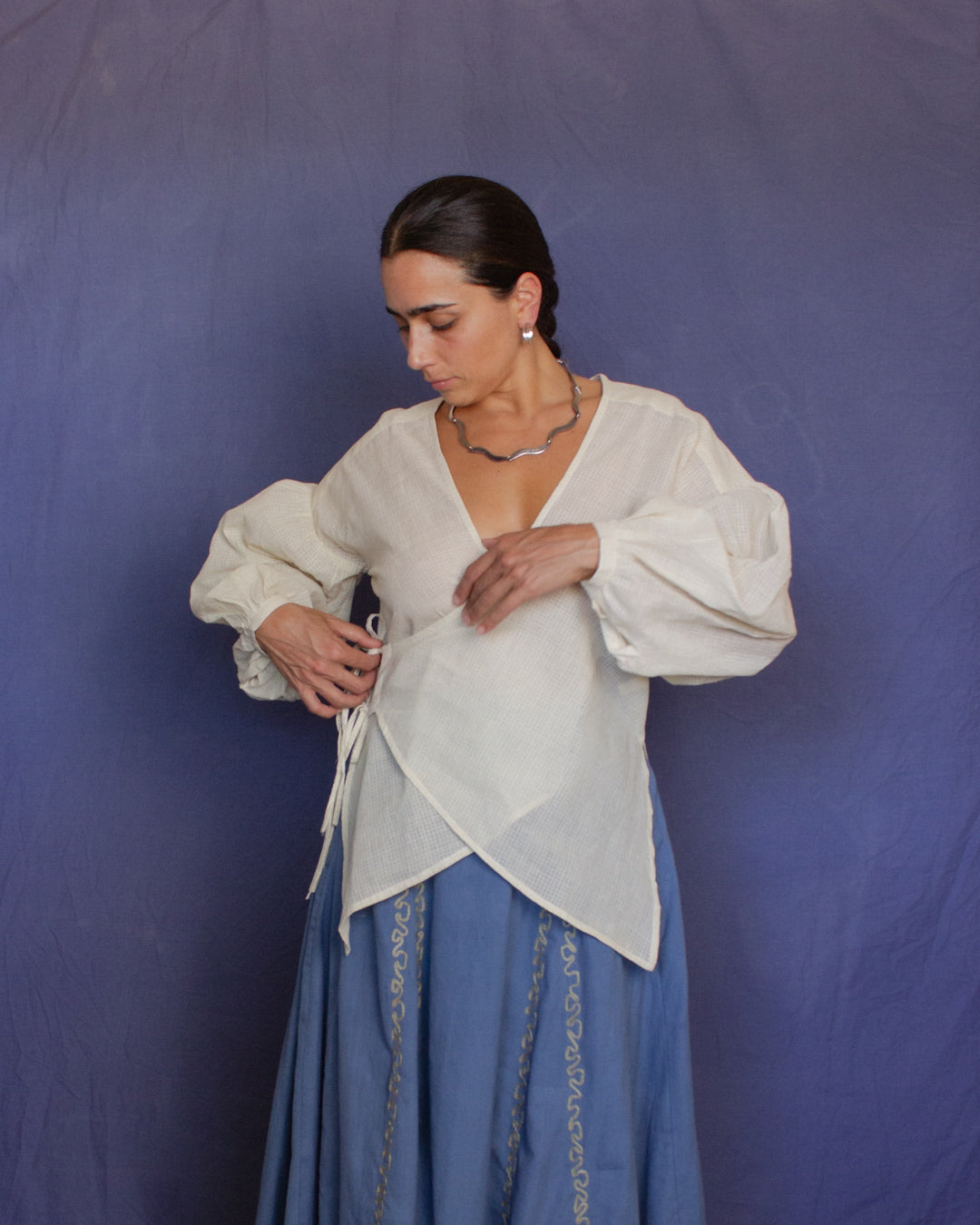 The Leni Blouse - Loom White Check Blouse